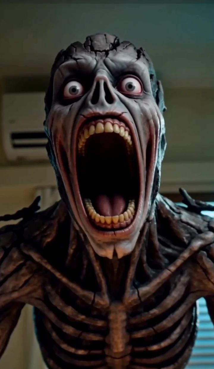 A still from a Second Thought AI horror short: a screaming creature