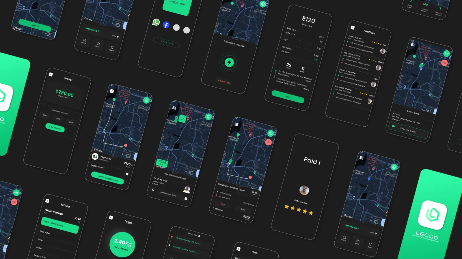 Screens from the Leggo rider app