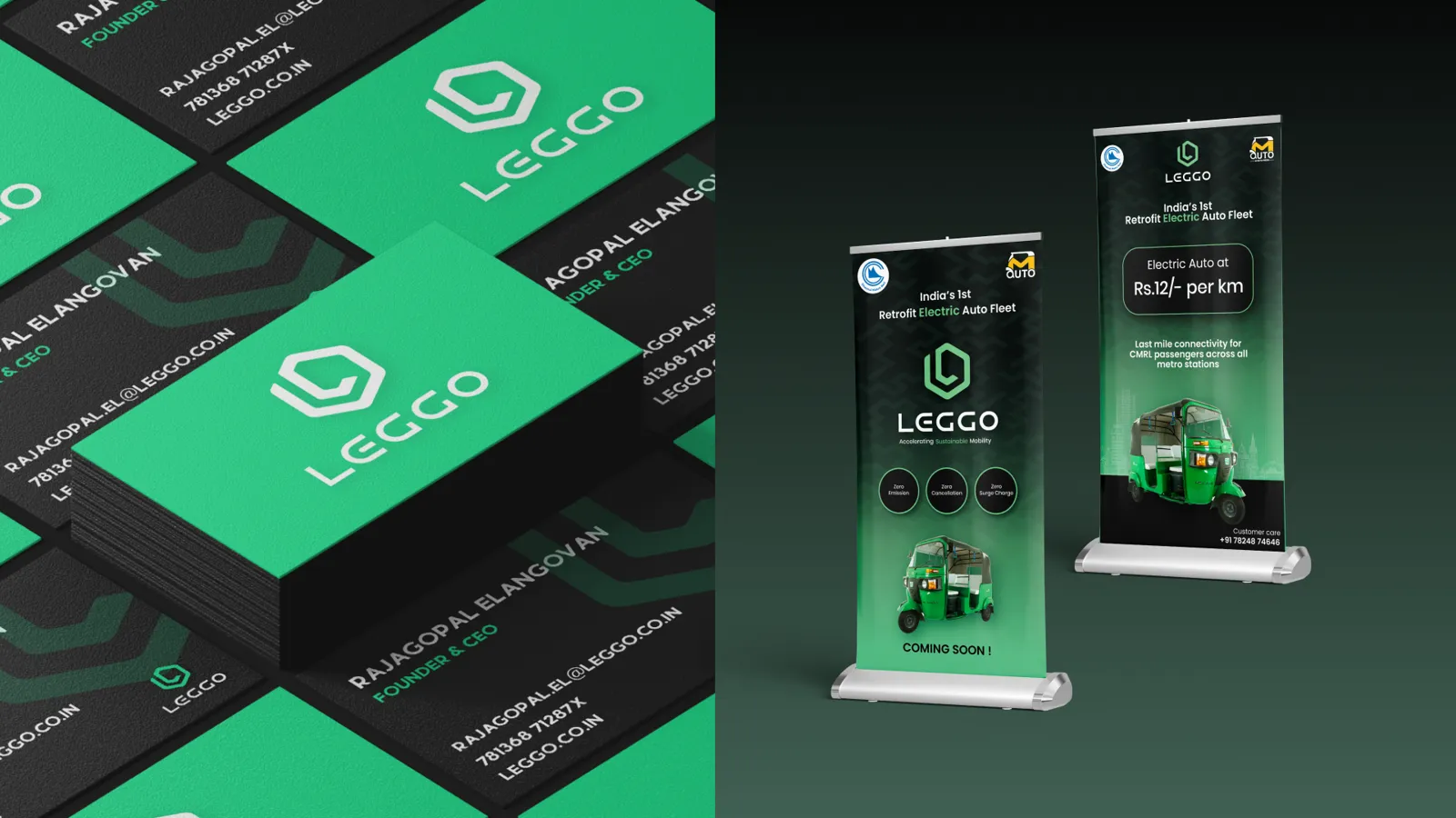 Leggo business cards and launch standees