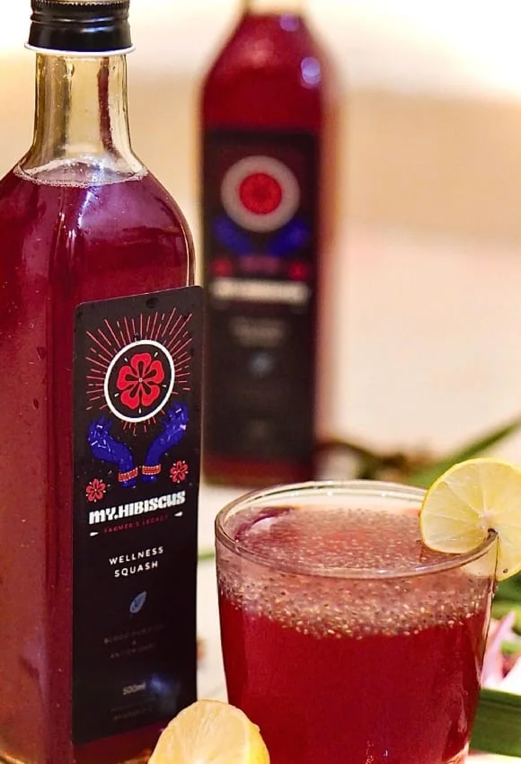 A bottle of the hibiscus drink